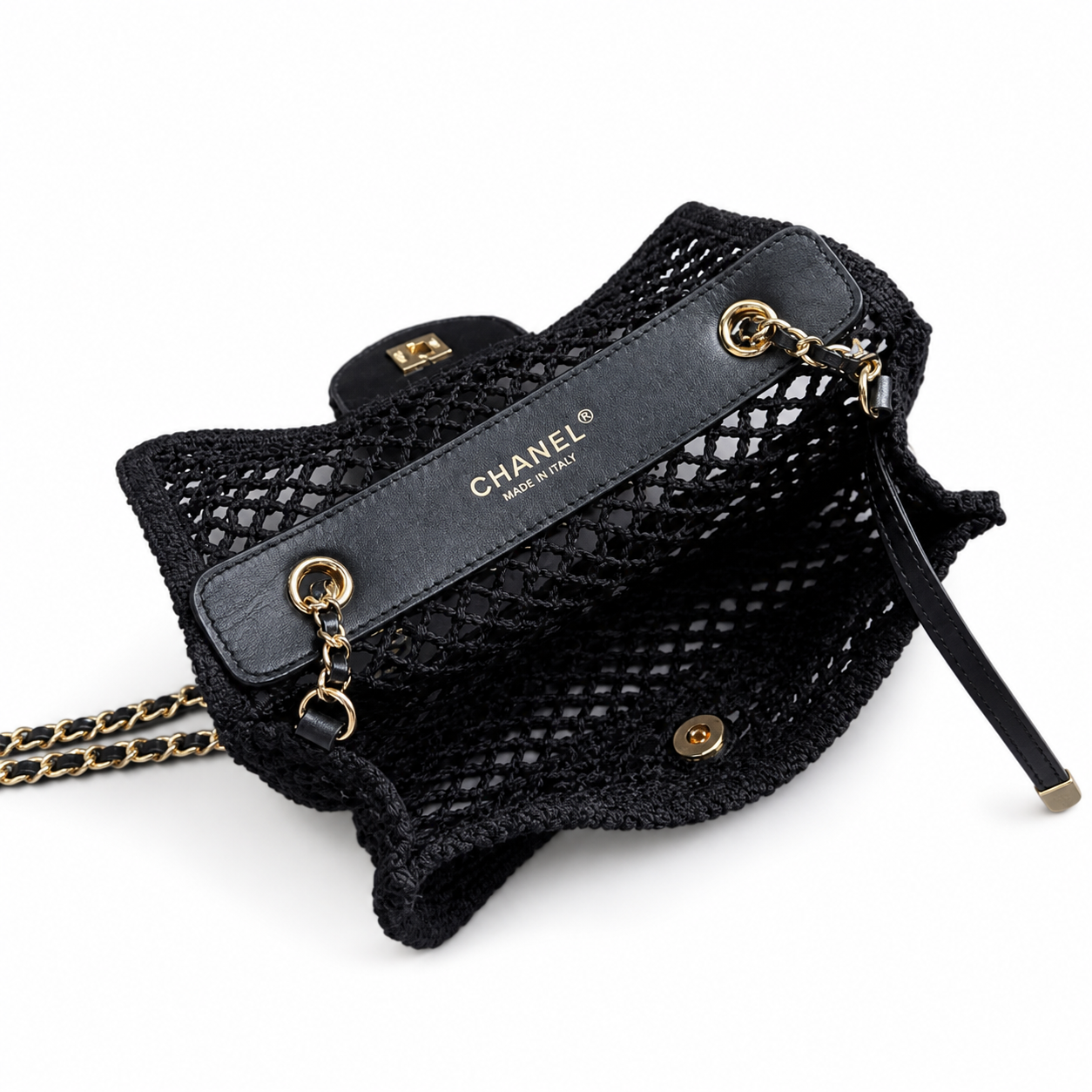 Chanel Black Chunky Crochet Classic Double Flap | Large Gold CC — 21cm