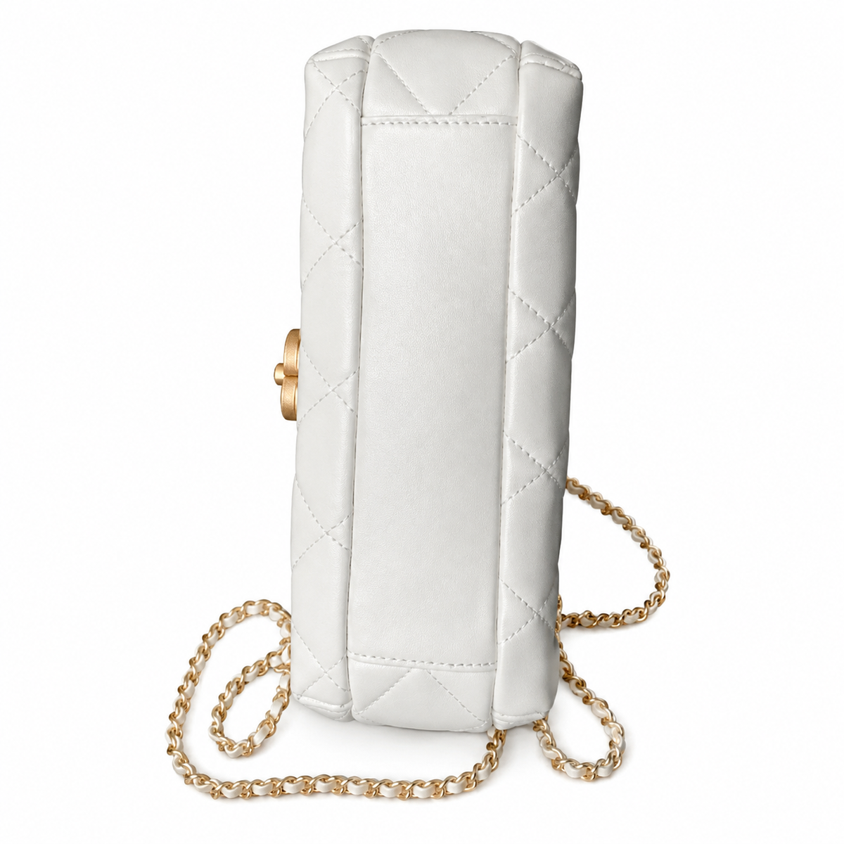 Chanel Vertical Quilted Flap Bag | CC Turn-Lock Gold Chain White — 23x15cm