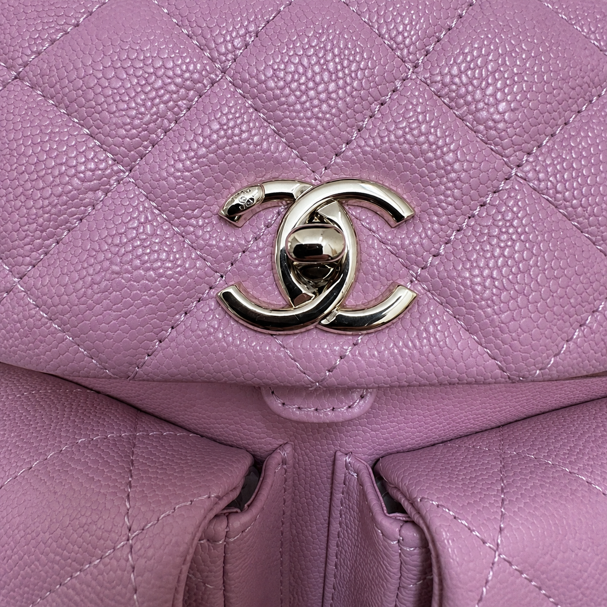 Chanel Duma Caviar Backpack | CC Turn-Lock Silver Chain Orchid Pink — 20.5x20cm