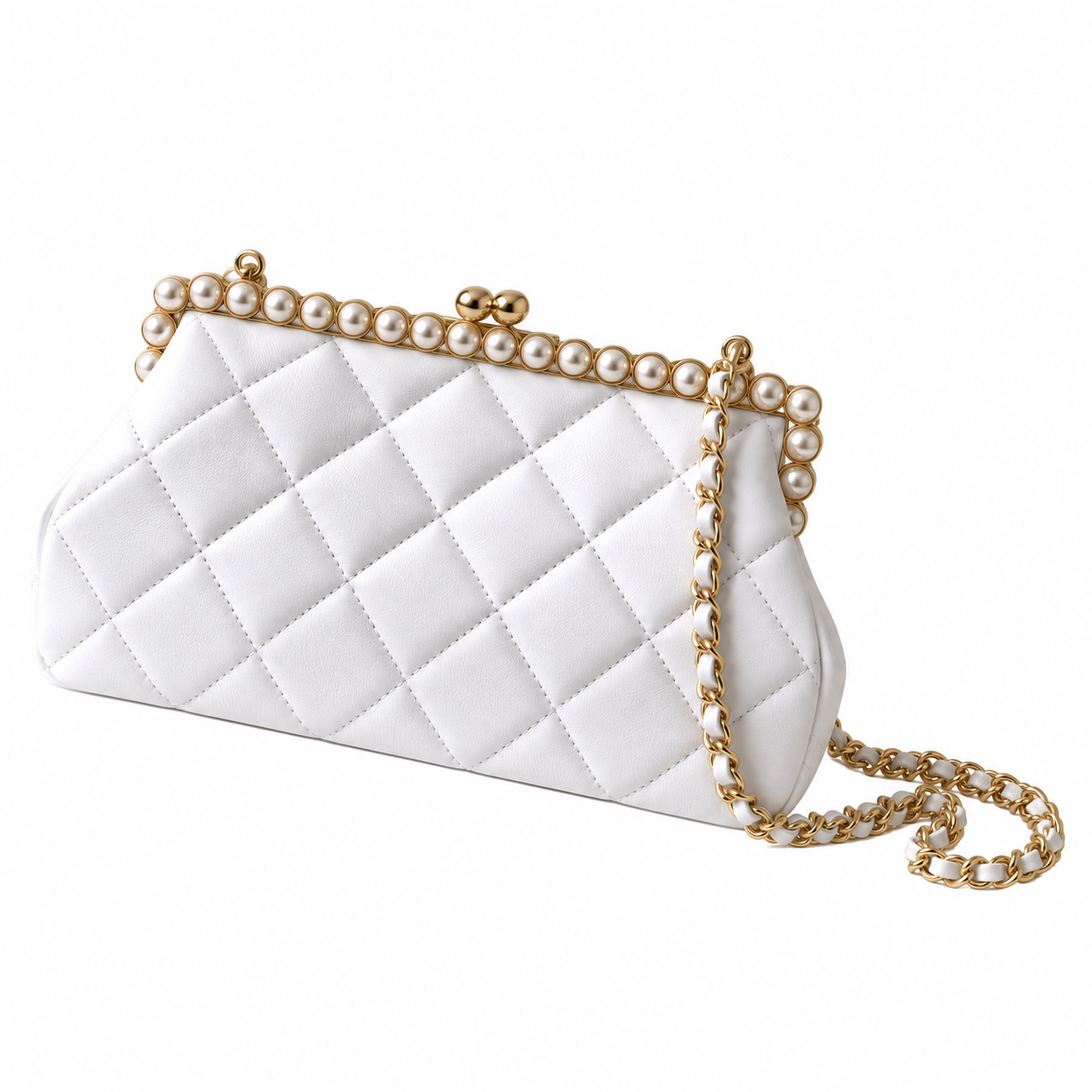 Chanel Pearl Top Frame Clutch White 10×20×7cm