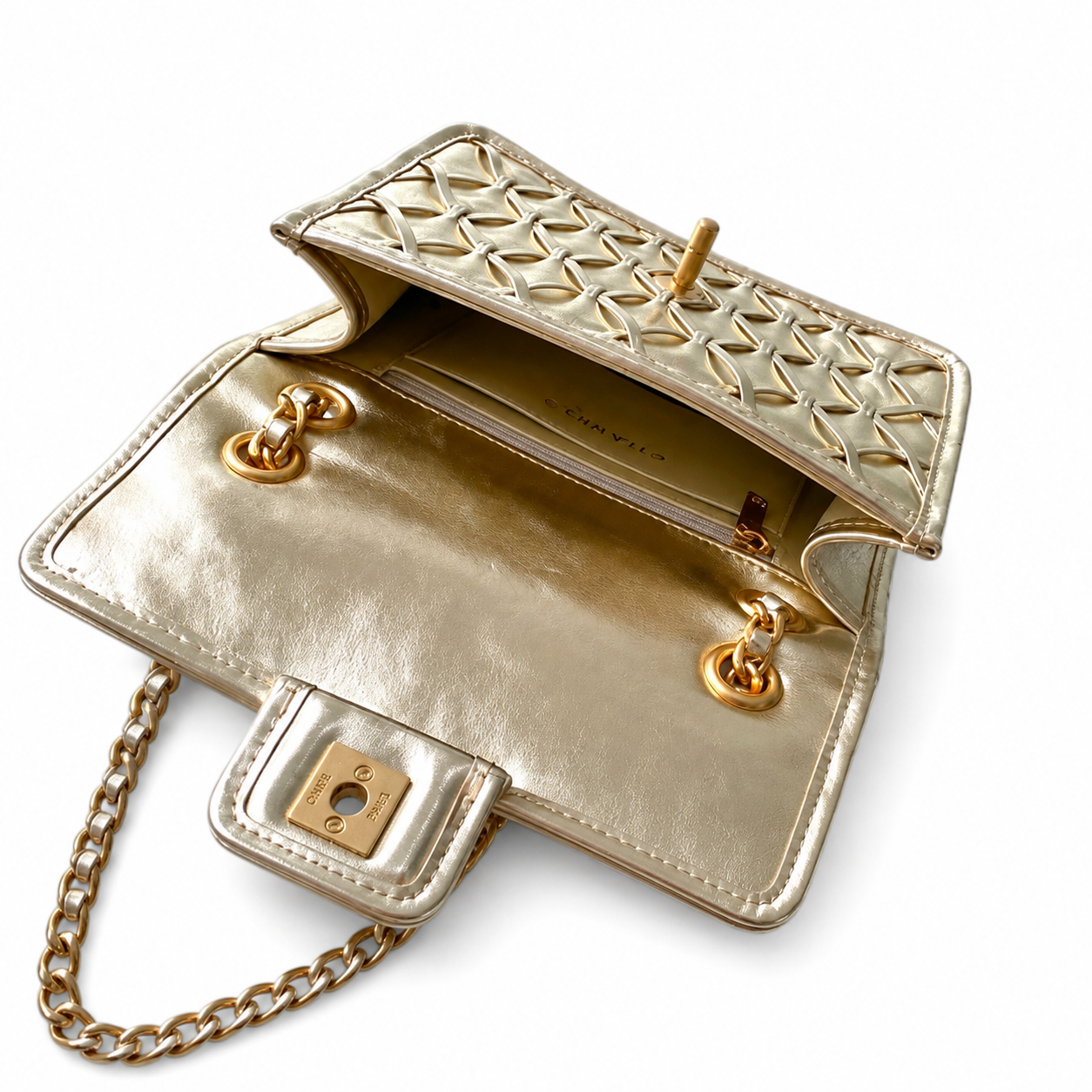 Chanel Champagne Gold Crinkled Metallic Small Flap Bag