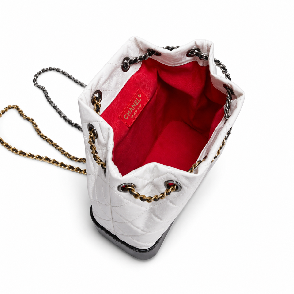 Chanel Gabrielle Quilted Calfskin Backpack | White & Red Interior — 24cm