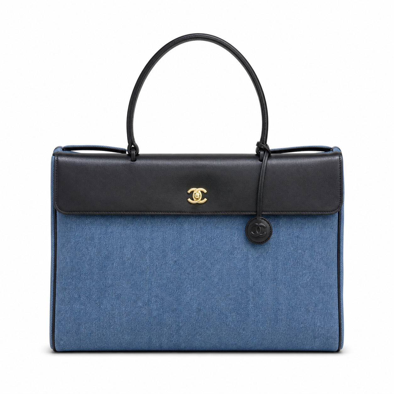 Chanel Large Tote Bag Blue Denim & Black Leather Flap | Gold CC Turn-Lock — 42cm