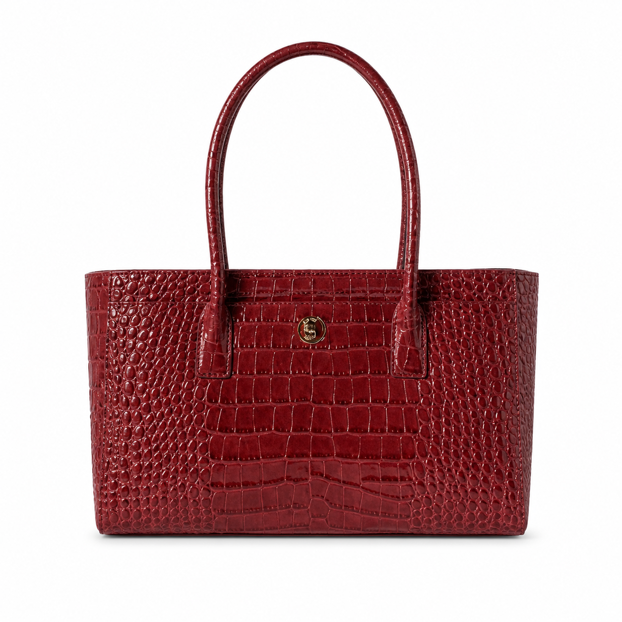 Chanel Crimson Patent Croc-Embossed Large Tote | Detachable Gold Chain & CC Disc — 39cm