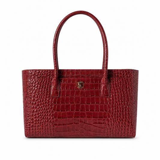 Chanel Crimson Patent Croc-Embossed Large Tote | Detachable Gold Chain & CC Disc — 39cm