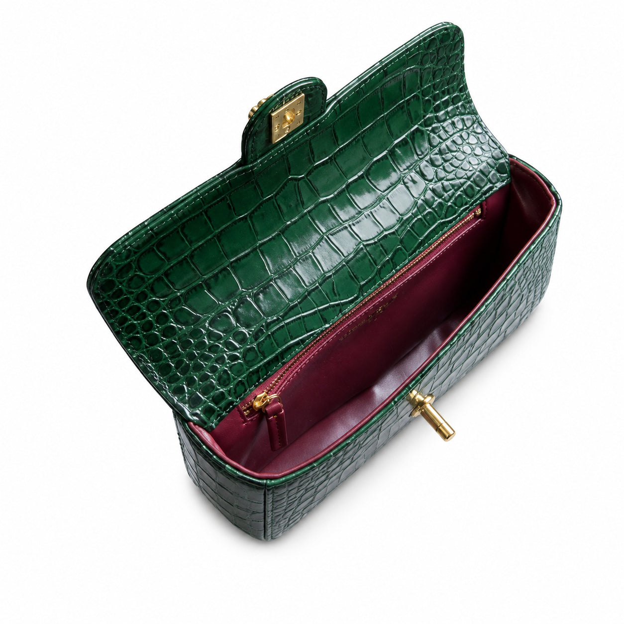 Chanel Emerald Green Croc-Embossed Flap Bag | Jewelled Multi-Stone CC Turn-Lock & Wine Red Interior