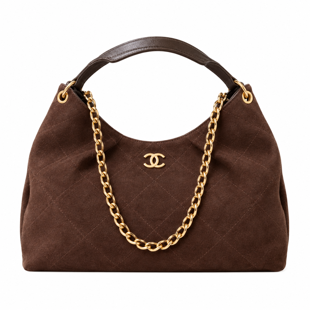 Chanel Quilted Suede Large Hobo Bag Brown 29×35×13cm