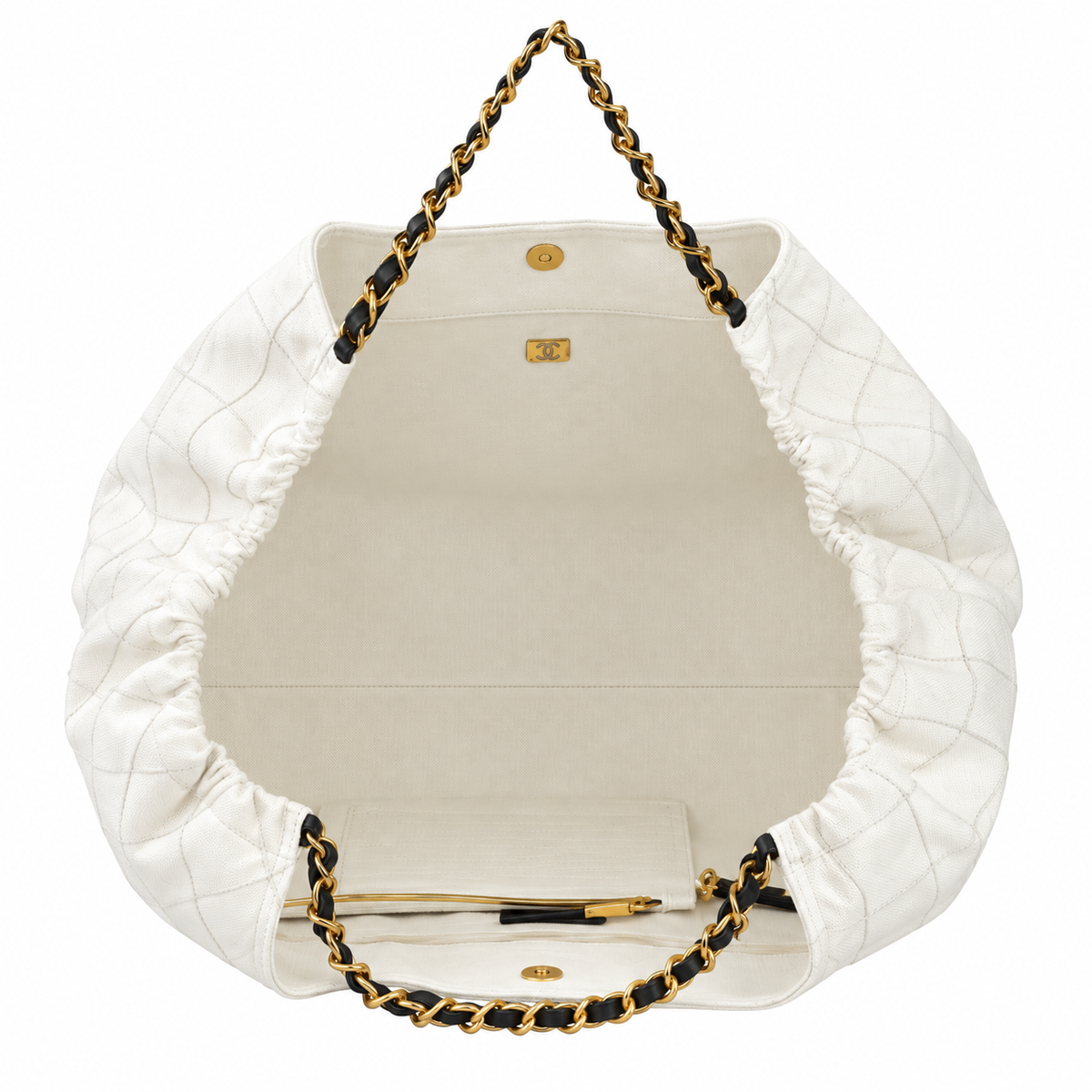 Chanel Large Gathered Hobo Tote Quilted Lambskin White Gold Chain 43cm
