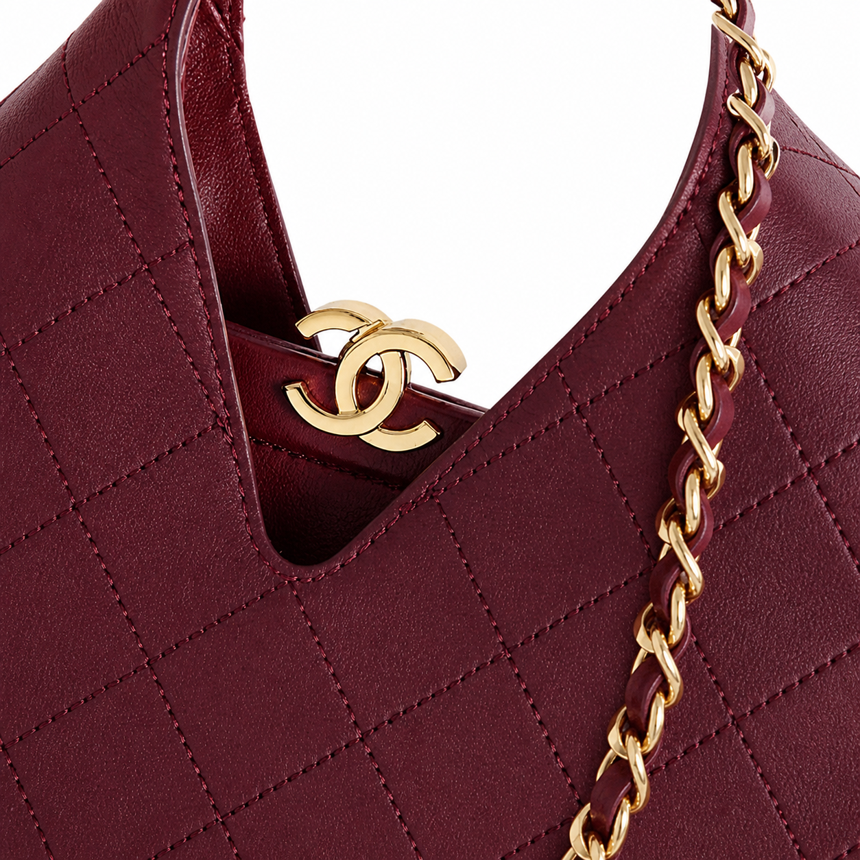 Chanel Large Hobo Bag Deep Burgundy Diamond-Quilted Lambskin | Gold CC Clasp — 32cm