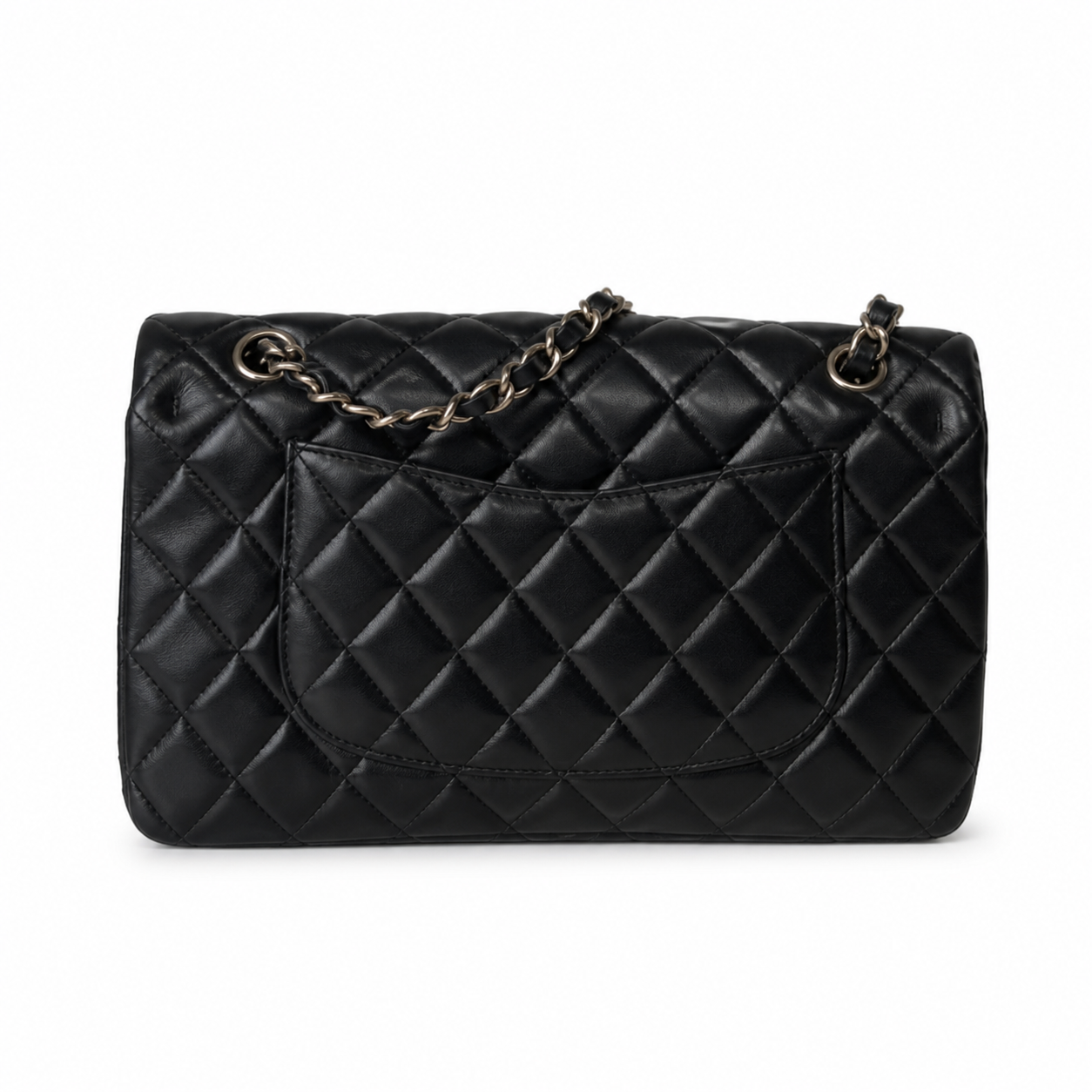Chanel CC Quilted Double Flap Bag | Black Lambskin & Silver — 25cm
