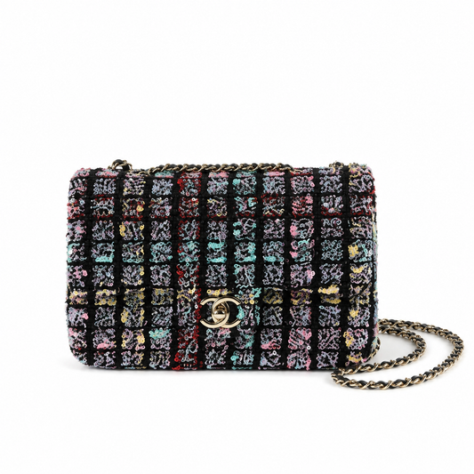 Chanel Multicolour Ring-Sequin Grid Flap Bag | Raised Black Velvet Framework, Stained-Glass Mosaic & Antique Gold CC