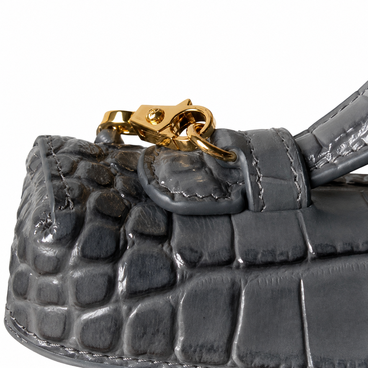 Chanel Slate Grey Croc-Embossed Structured Box Bag | Full-Width Front Zip & Antique Gold Chain