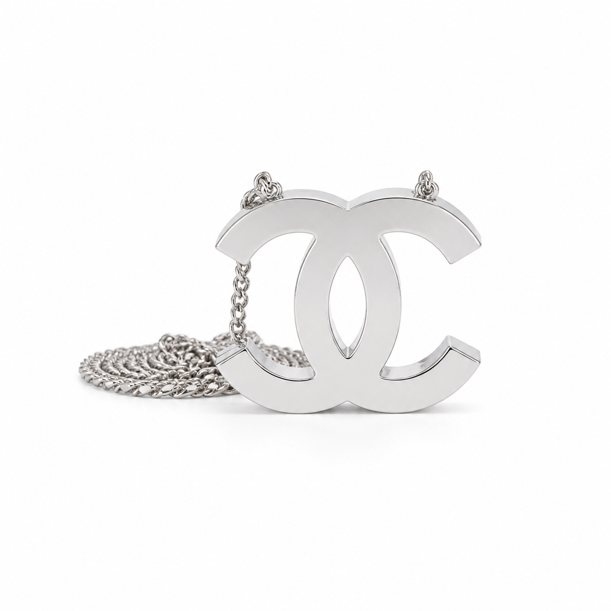 Chanel CC Logo Hard Shell Minaudiere | Silver Mirror & Chain — 10cm