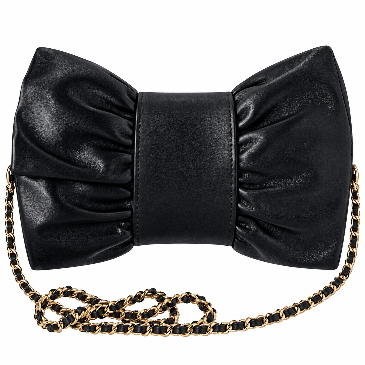 Chanel Bow Bag Ruched Lambskin Chain Shoulder Bag Black 22cm