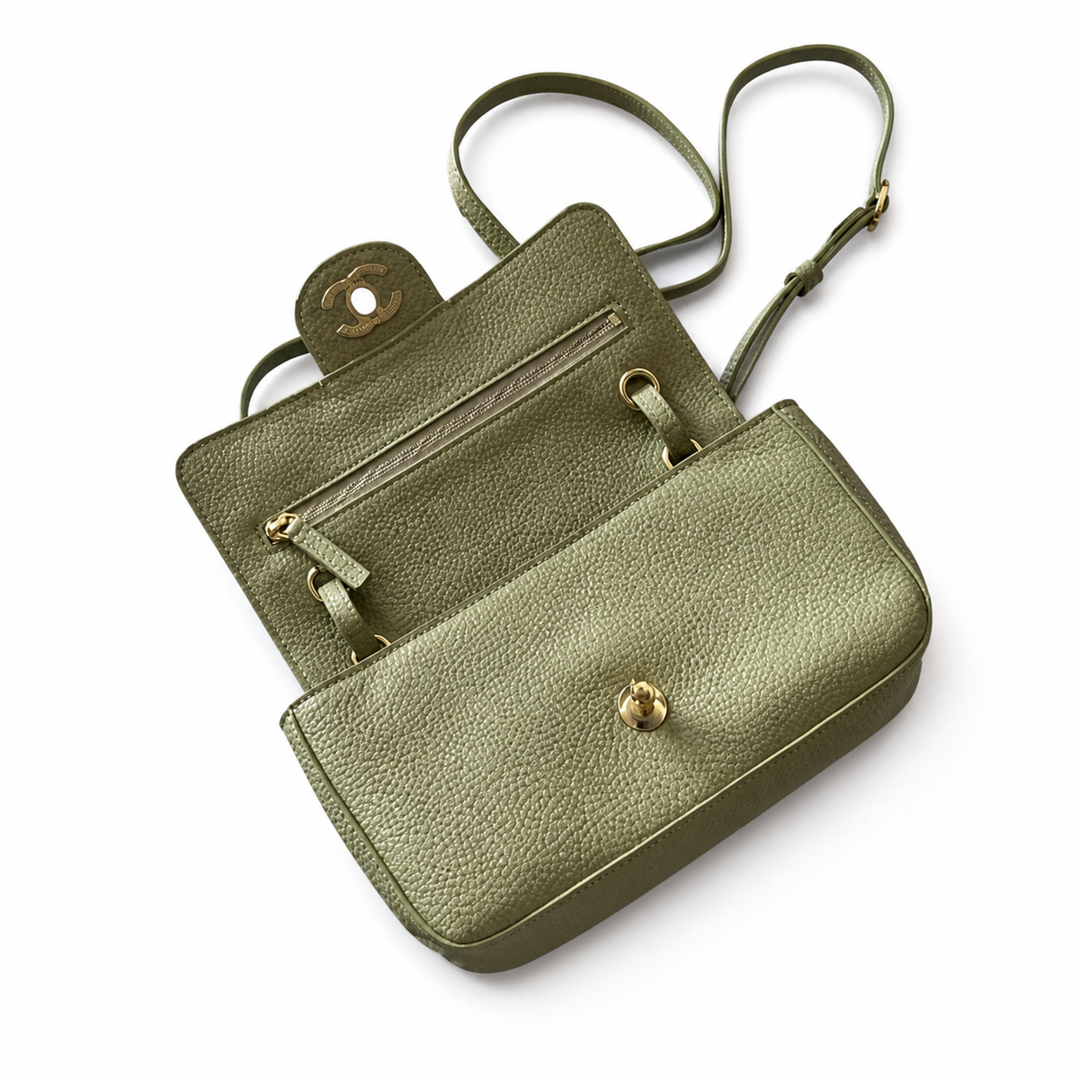 Chanel Mini Flap Bag Olive Green Caviar Leather | Gold CC Turn-Lock — 20cm