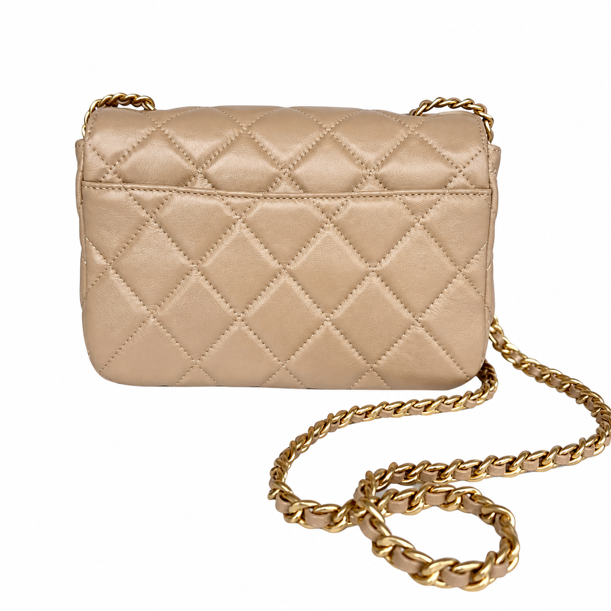 Chanel Small Double Flap Warm Beige Lambskin | Large CC Chain Charm & Chunky Gold Chain — 20cm
