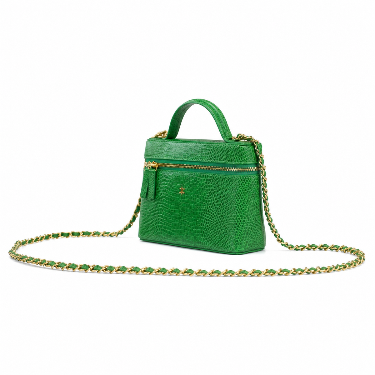 Chanel Kelly Green Lizard-Embossed Vanity Case | Gold Star Charm — 18cm