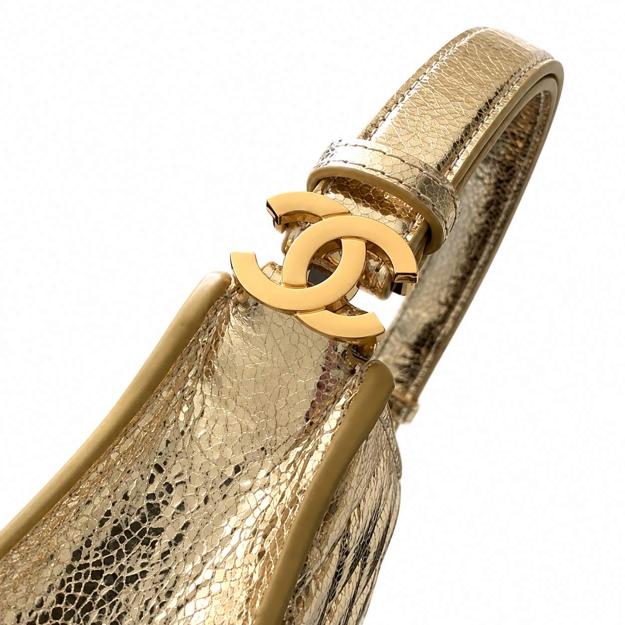 Chanel Metallic Gold Quilted Top Handle Tote | CC Gold Leather — 14x22cm