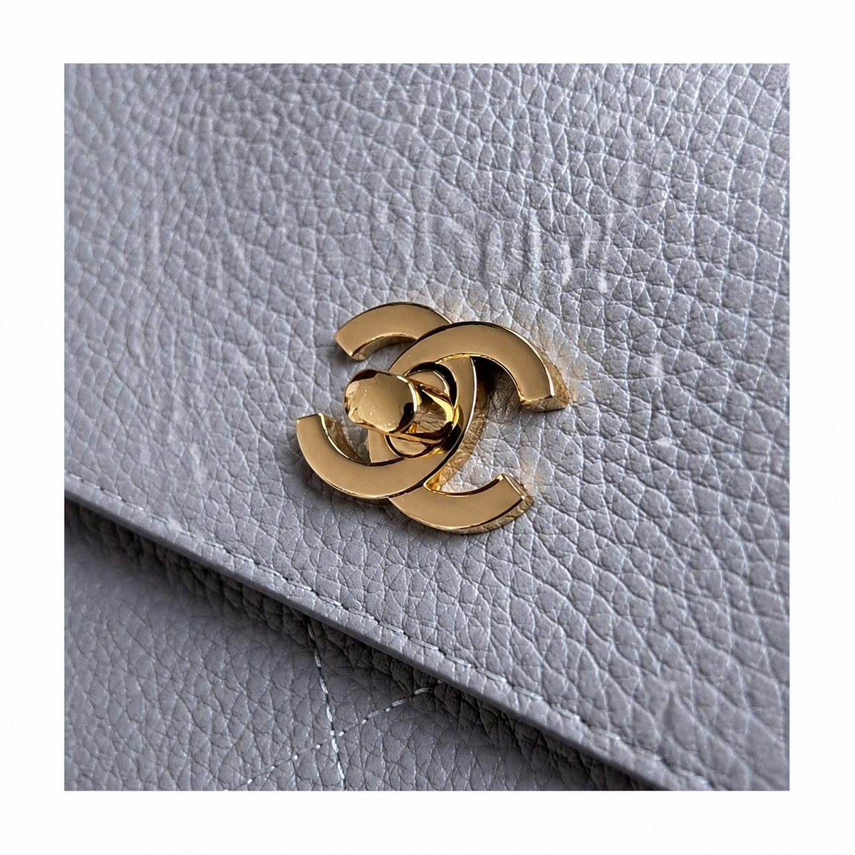 Chanel Ice Grey Quilted Leather Large Tote | Leather CC Disc Clasp & Side Drawstring Ties