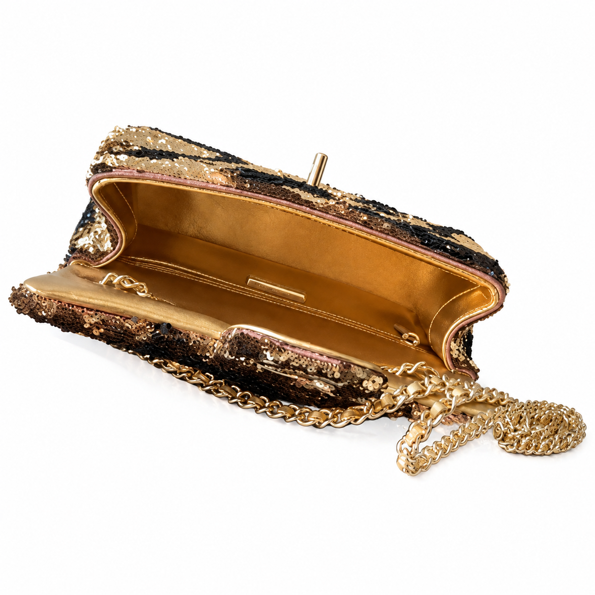 Chanel Black & Gold Tiger-Stripe Sequin Medium Flap Bag | Gold Silk Lining, Nude Piping & CC Turn-Lock