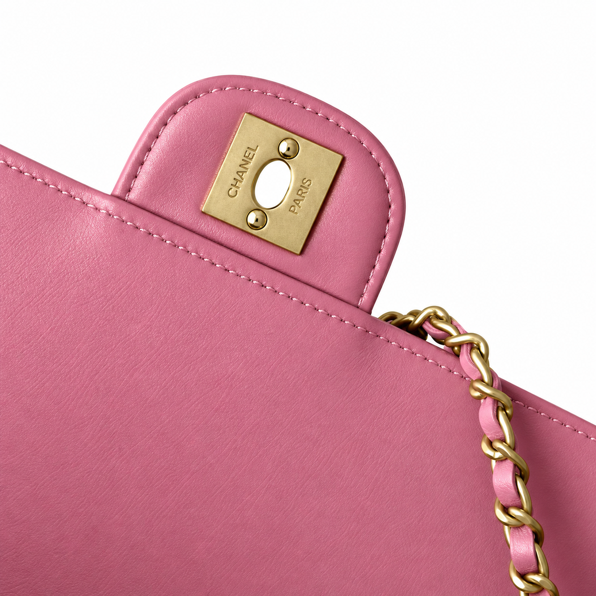 Chanel Square Quilted Lambskin East West Flap Bag Pink Gold 26cm