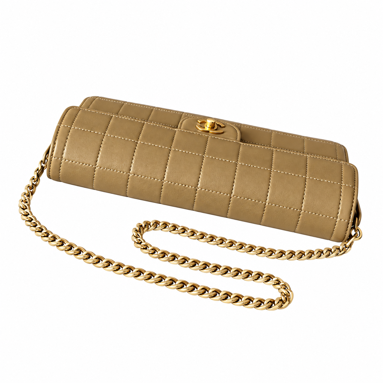 Chanel Square Quilted Lambskin East West Flap Bag Beige 26cm