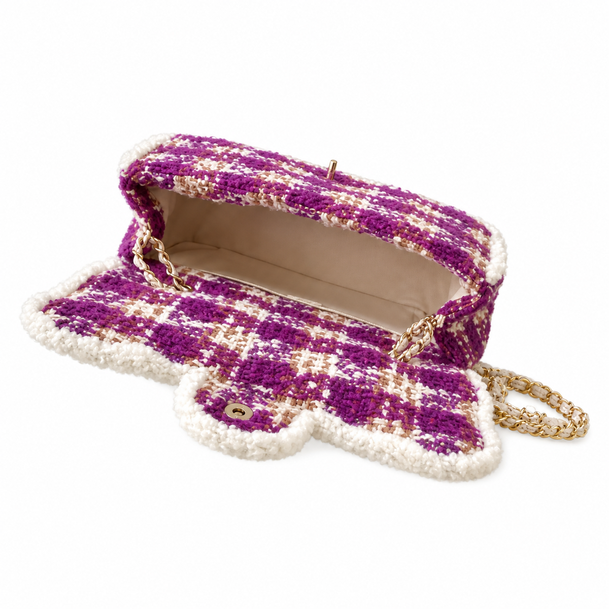 Chanel Tweed Scallop Flap Bag Fuchsia Gold 21×33×10cm