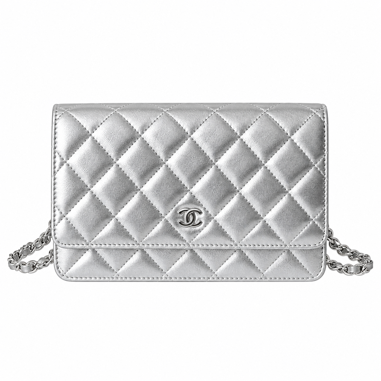 Chanel Wallet on Chain Quilted Metallic Lambskin Silver 19cm