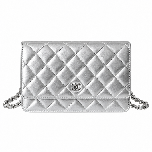 Chanel Wallet on Chain Quilted Metallic Lambskin Silver 19cm
