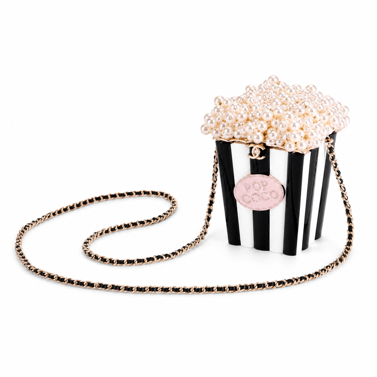 Chanel CC Pop Coco Pearl Popcorn Minaudiere | Black & White Stripe