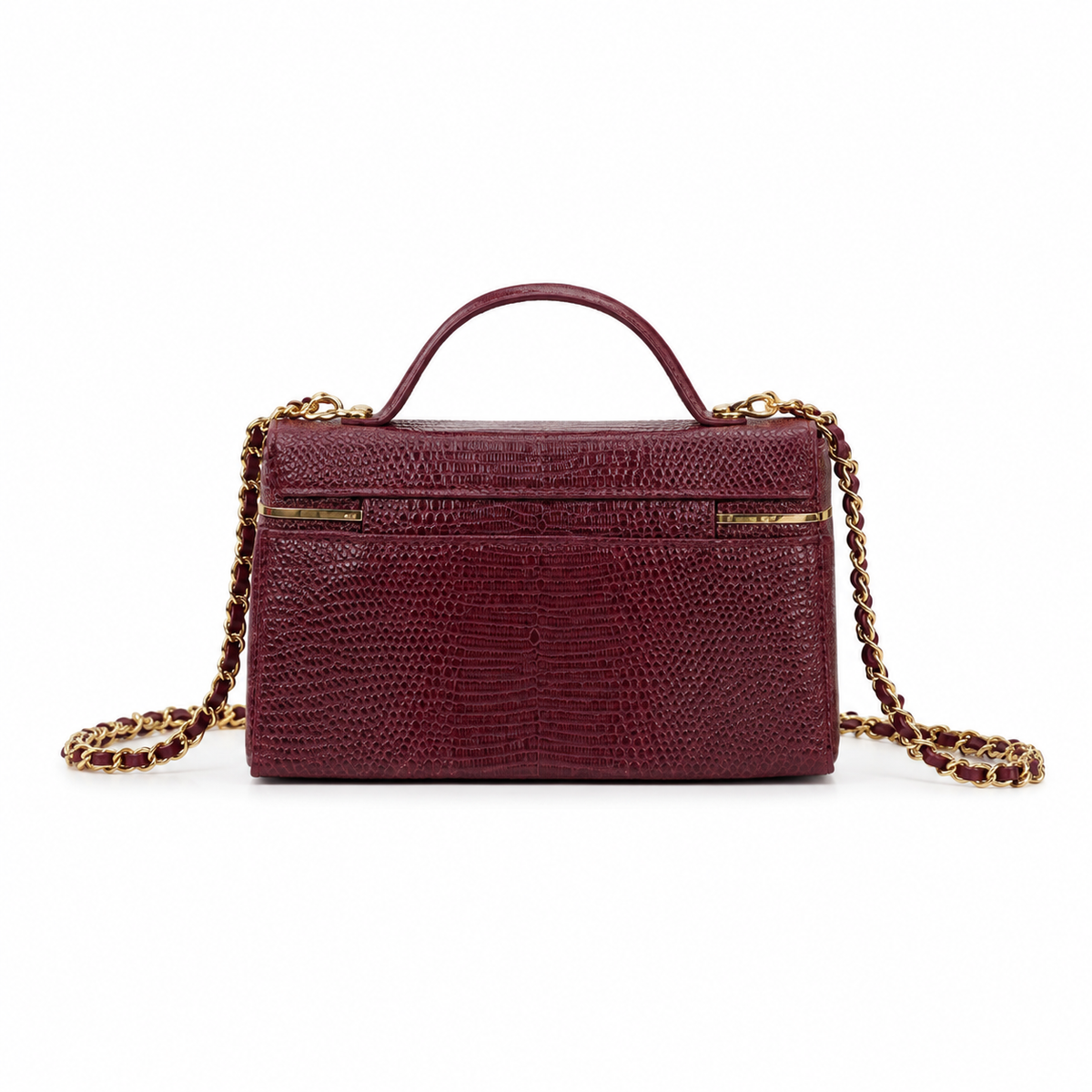 Chanel Deep Plum Lizard-Embossed Mini Top-Handle Bag | Tonal Chain, Gold Zip & CC Badge