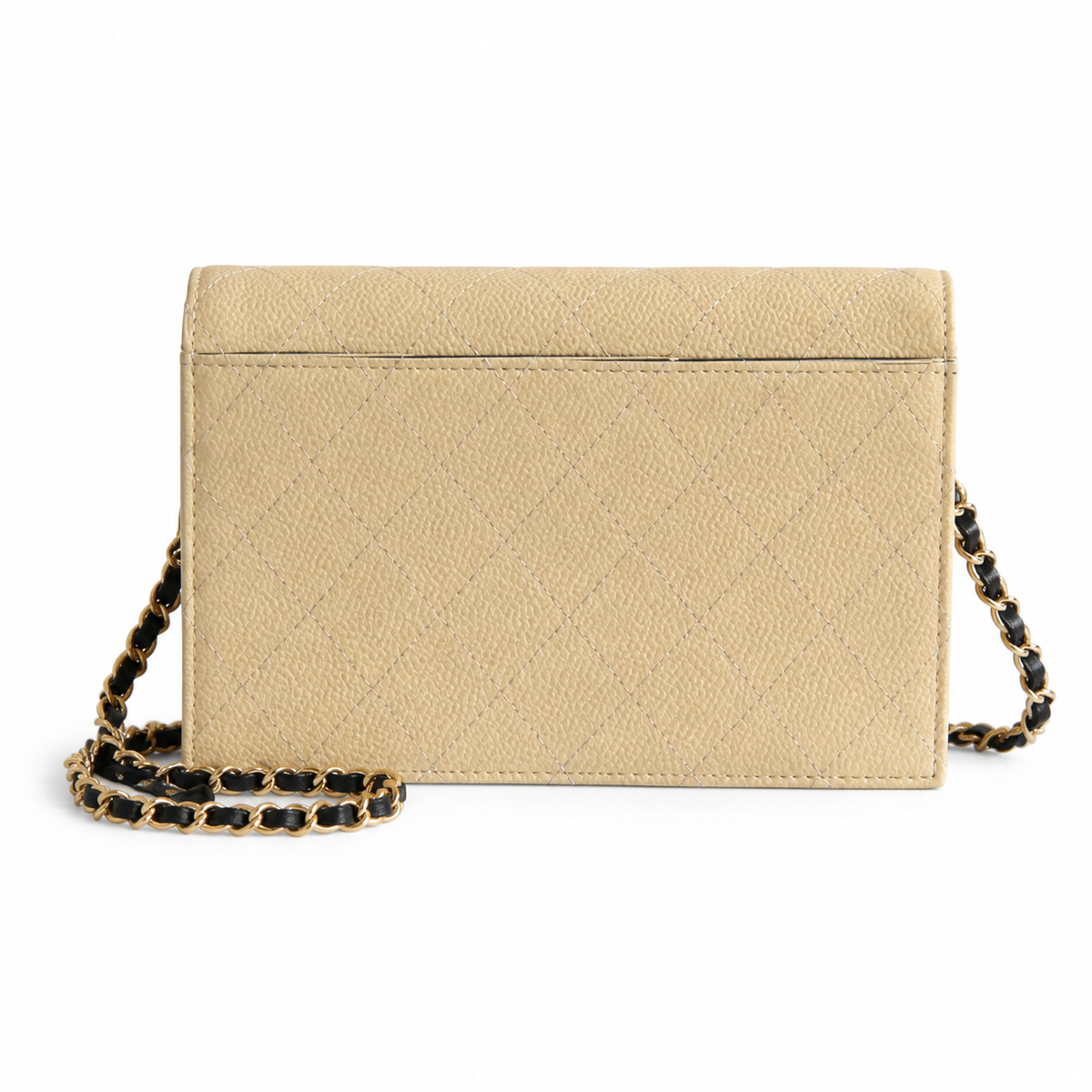 Chanel Beige Caviar WOC | Contrast Black CC & Black Chain — 19cm