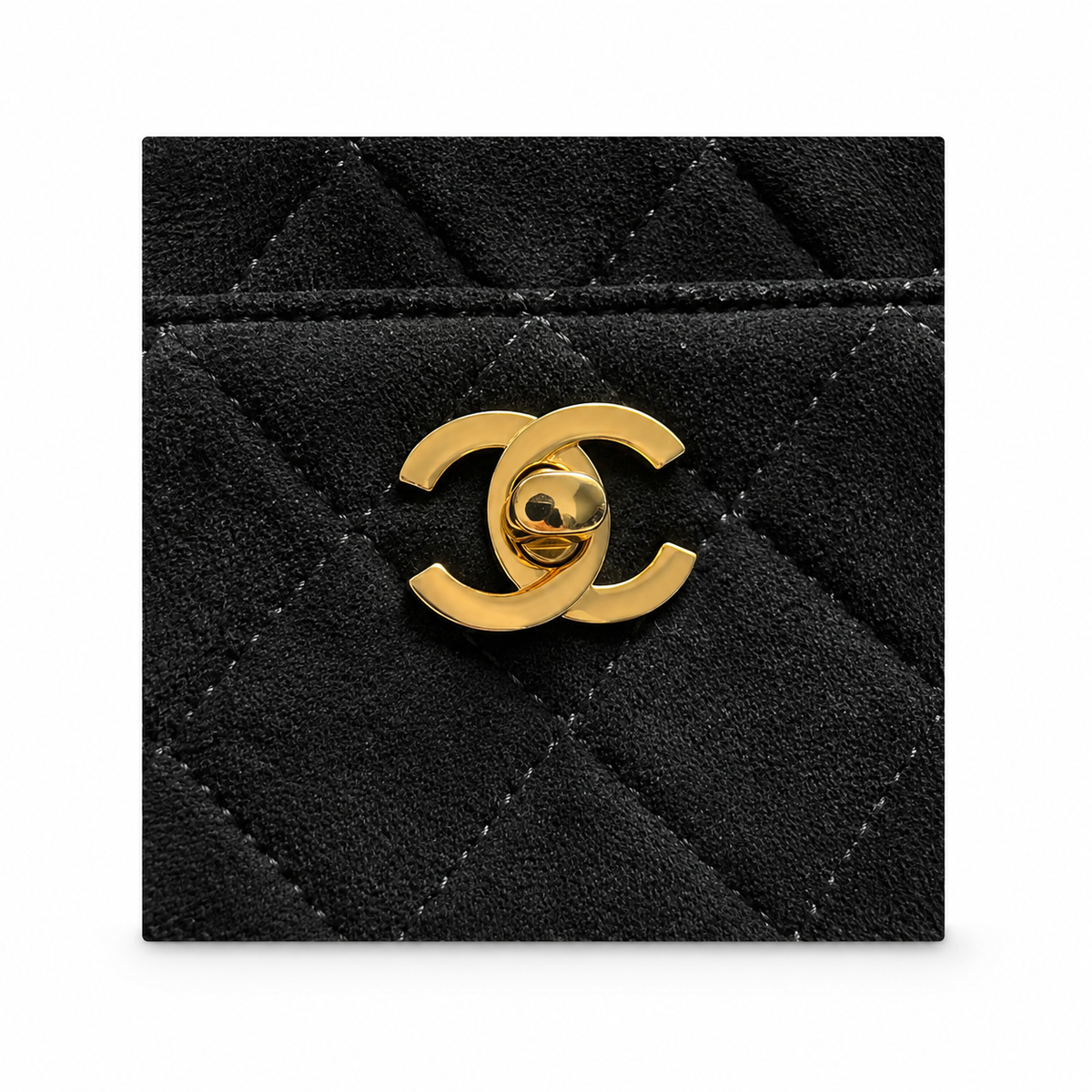 Chanel Black Suede Quilted Camera Bag | CC Turn-Lock Front Pocket, Top Zip & Gold Chain