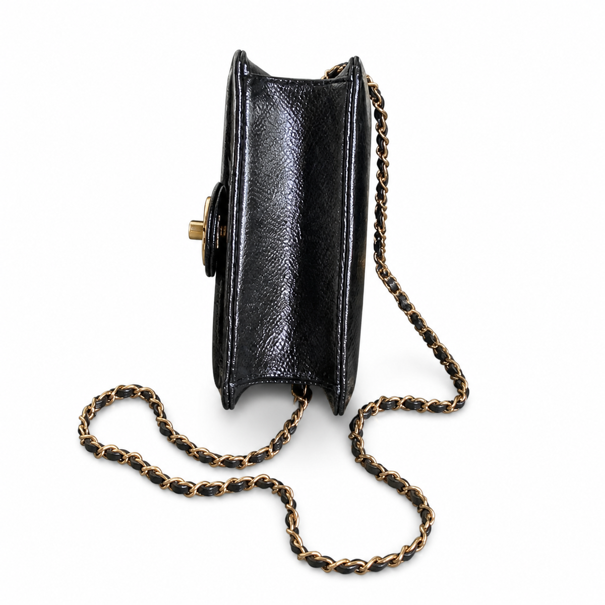 Chanel Mini Flap Bag Black Caviar Leather | Double CC Charm & Aged Gold CC — 17.5cm