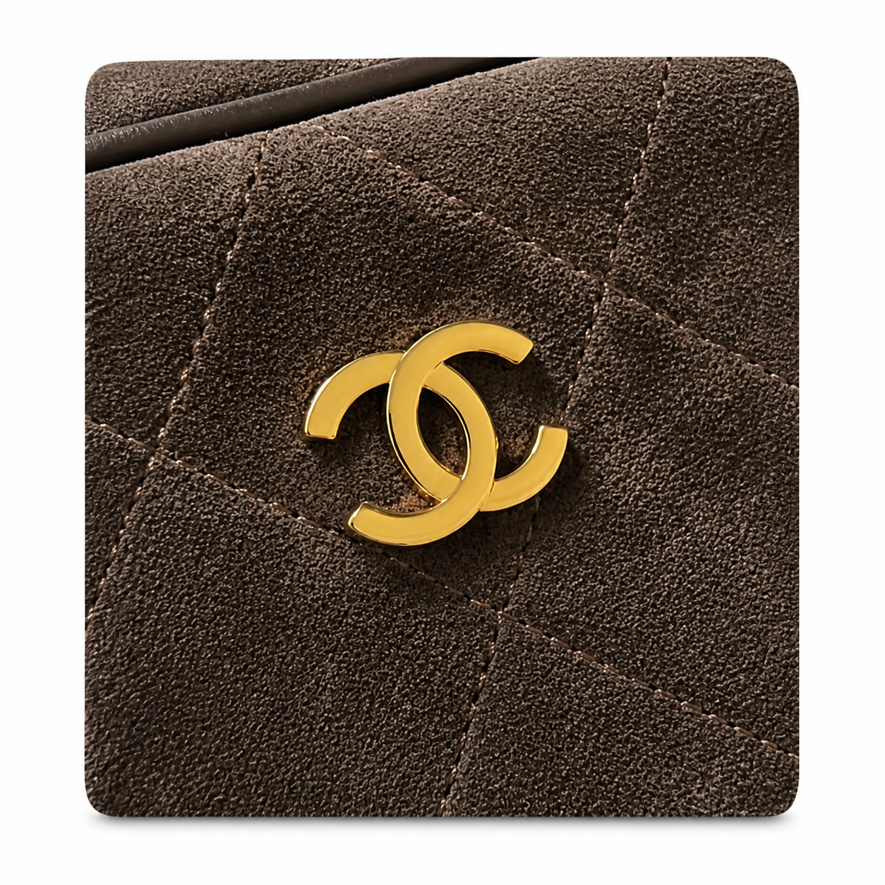 Chanel Bowling Bag Espresso Brown Diamond-Quilted Suede | CC Charm Zip Pull & Loop Handles — 29cm