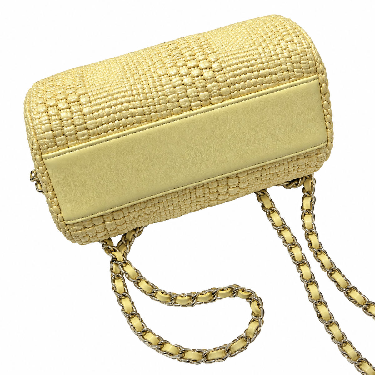 Chanel Raffia Camera Bag Woven Butter Yellow Gold CC 18.5cm
