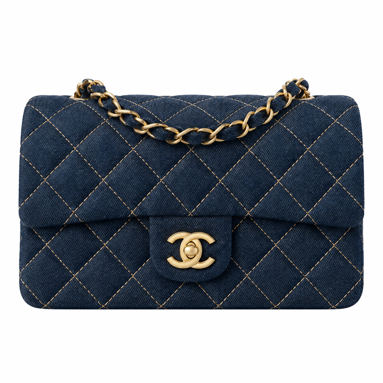 Chanel Classic Small Flap Bag Navy Denim 20cm