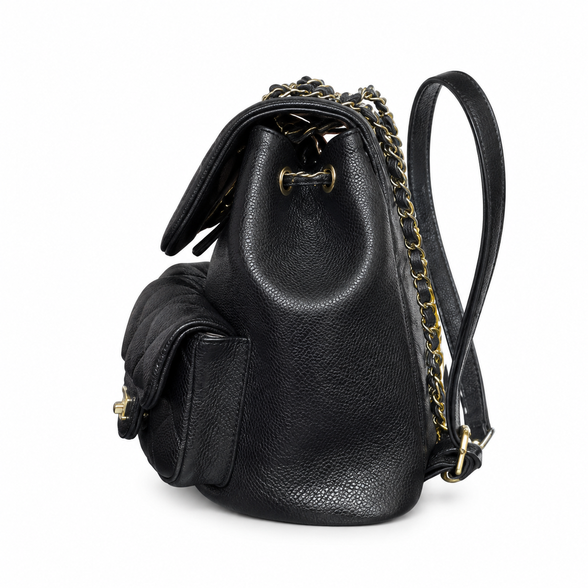 Chanel Duma Grained Leather Backpack | CC Turn-Lock Antique Gold Chain Black — 20.5x20cm