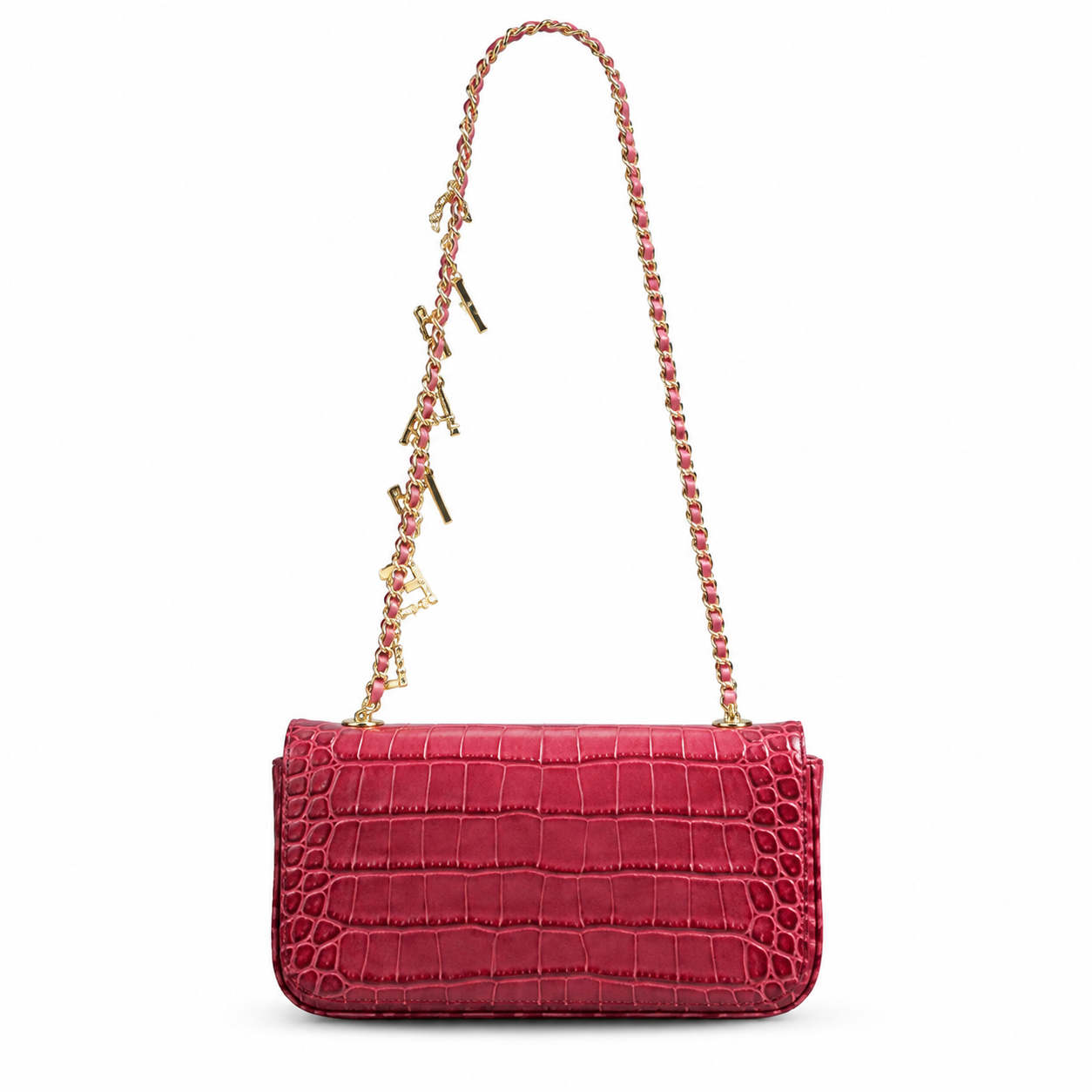 Chanel Ruby Red Croc-Embossed Flap Bag | Gold Bar Push-Lock & Multi-Stone Jewelled Tassel