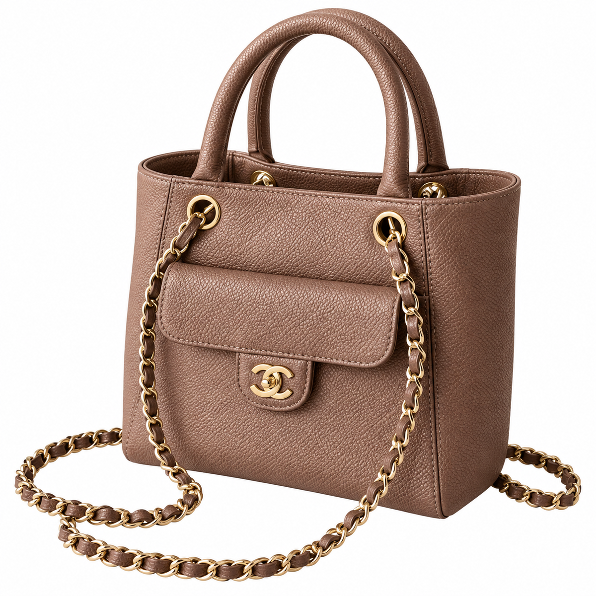 Chanel Neo Executive Caviar Tote Bag Taupe Gold 25cm