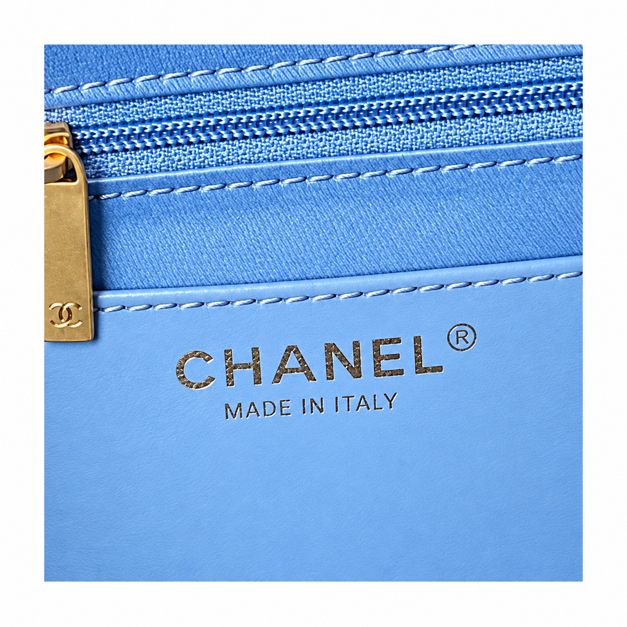 Chanel Quilted Denim Large Shopping Bag Blue 25.5×38×10.5cm