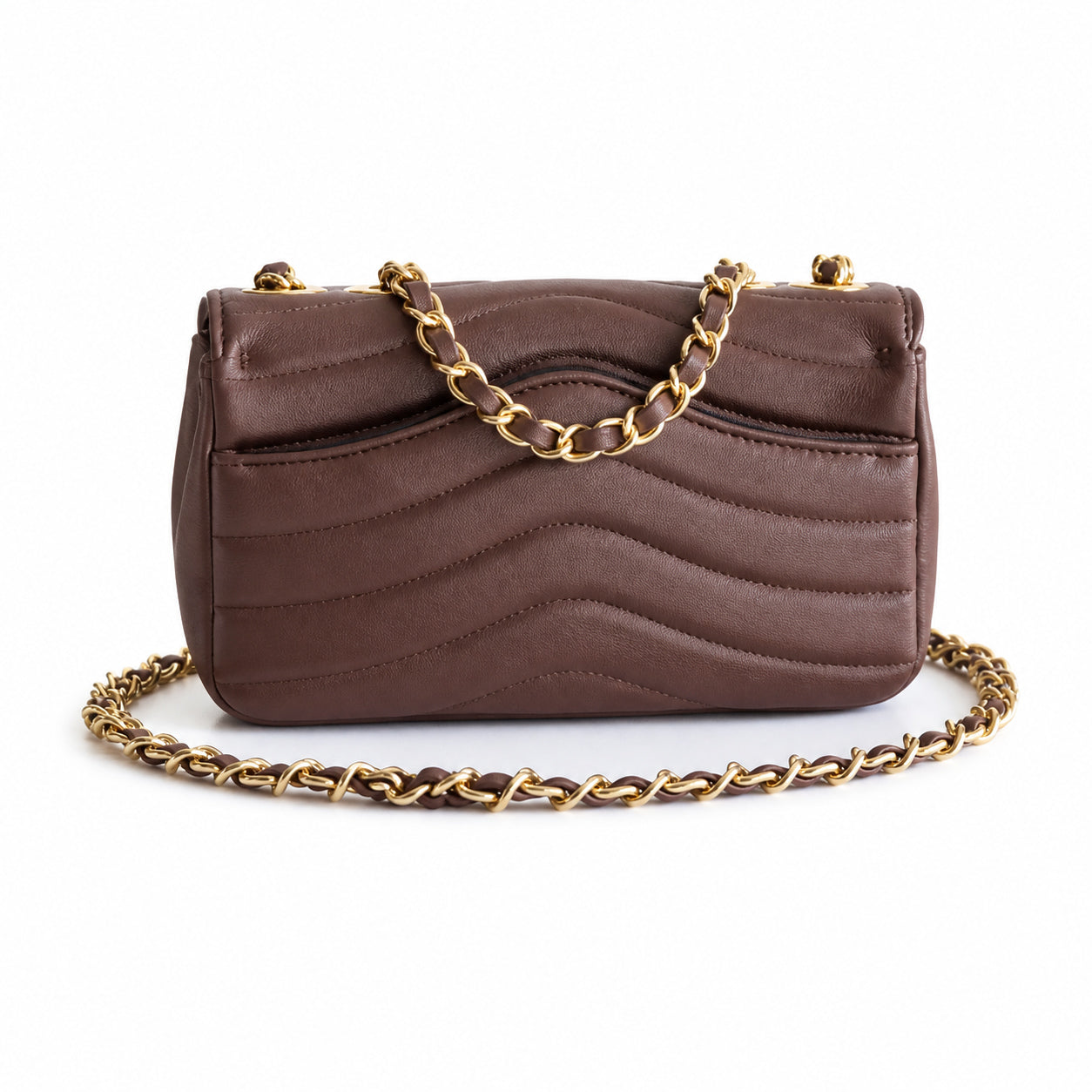 Chanel Wave-Quilted Mini Flap Dark Chocolate Lambskin | Gold CC & Black Flap Piping — 27cm