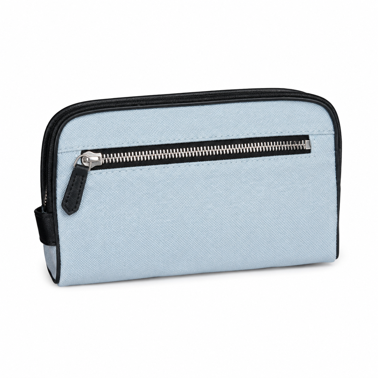 Chanel Powder Blue Canvas Camera Bag | Black CC Appliqué, Black Leather Trim & Double Zip