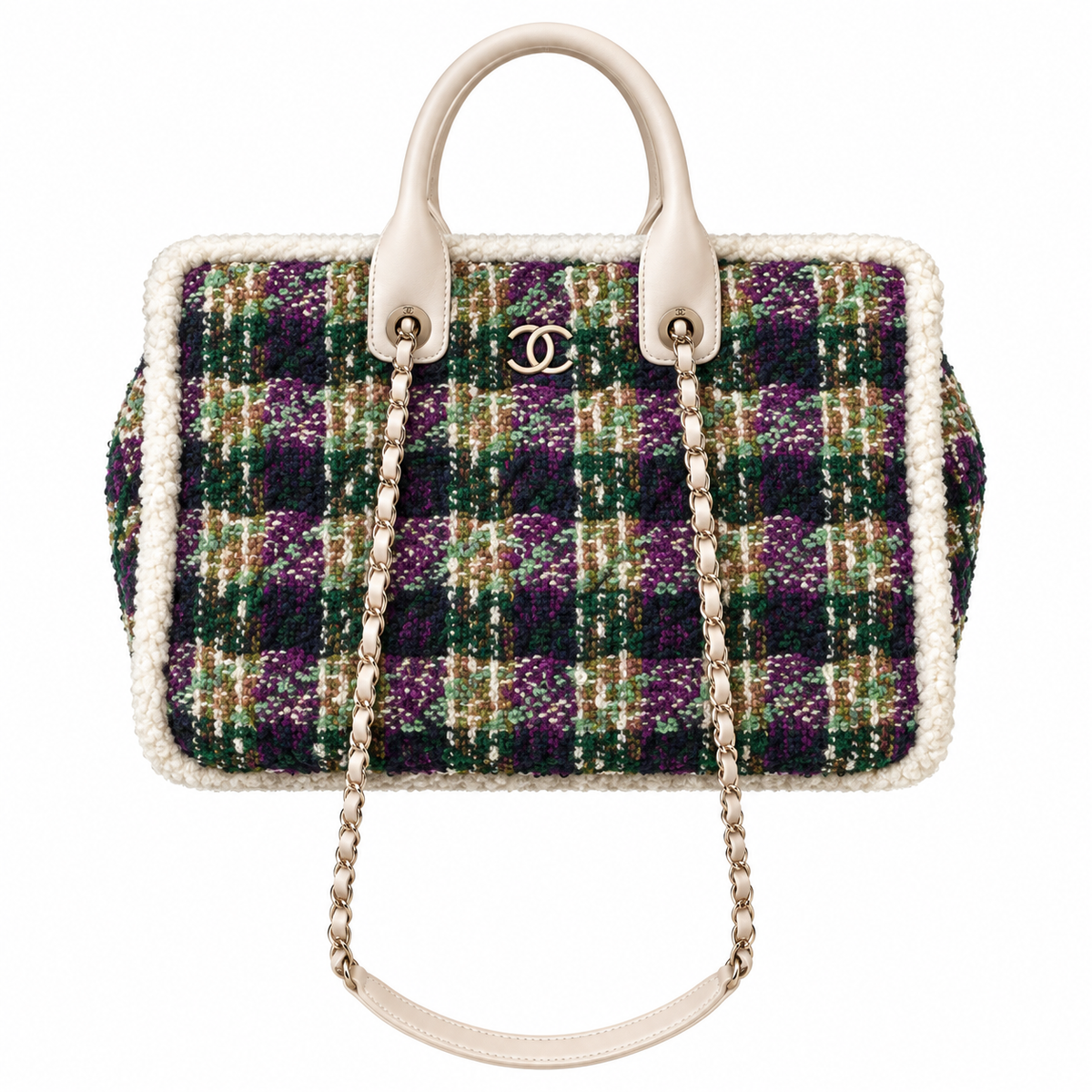 Chanel Deauville Large Tweed Tote Purple Green 27.5×39.5×16cm