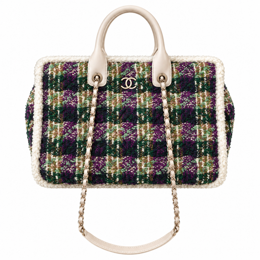 Chanel Deauville Large Tweed Tote Purple Green 27.5×39.5×16cm
