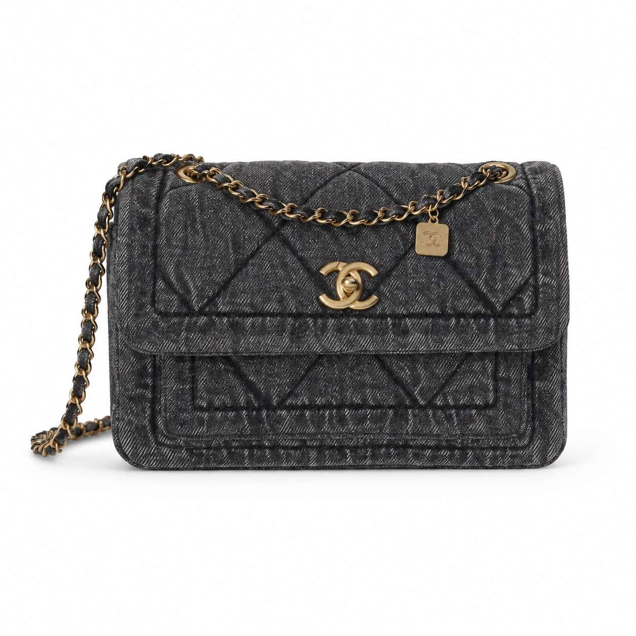 Chanel Denim Quilted Flap Bag | CC Turn-Lock Gold Chain Dark — 24x35cm