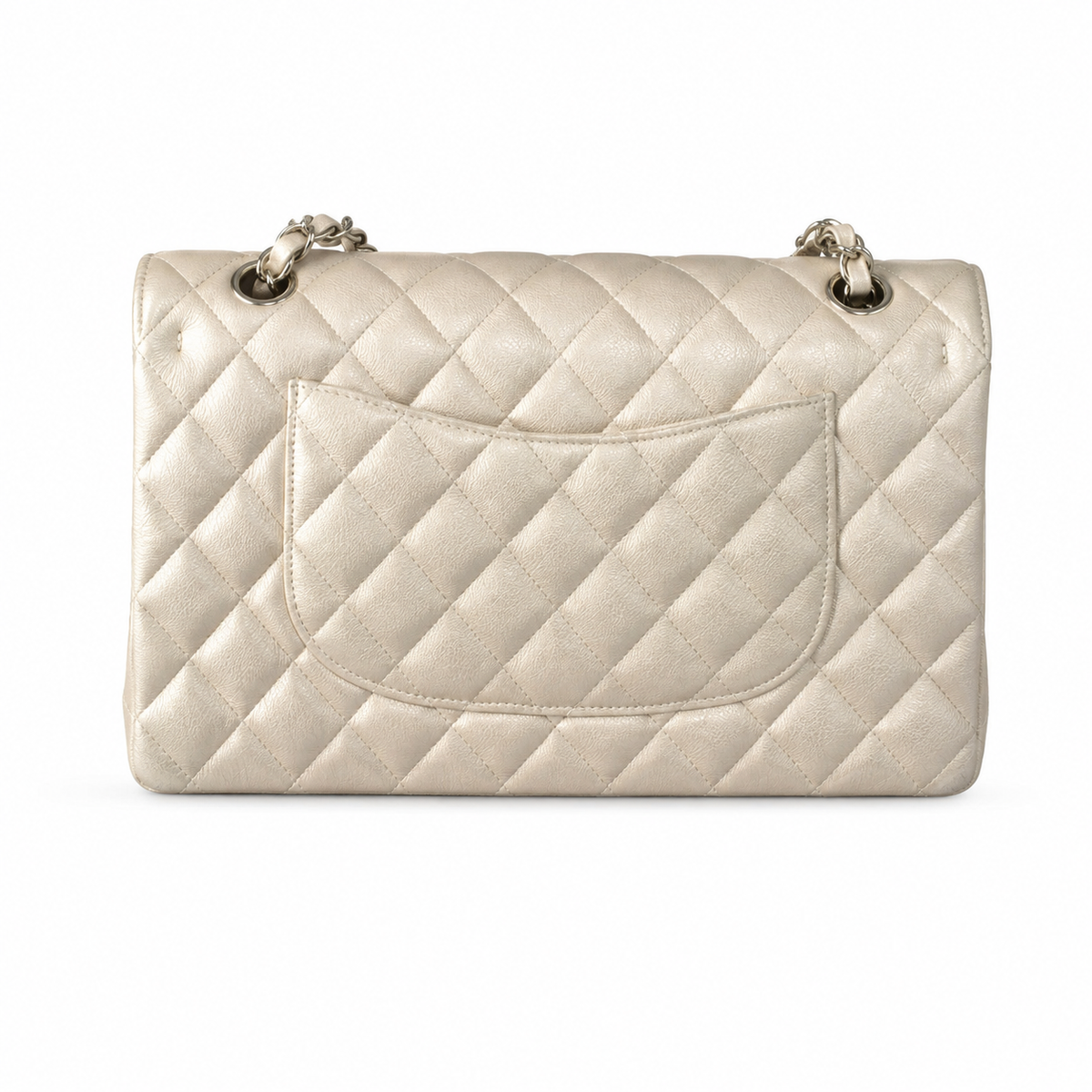 Chanel Ivory Lambskin Classic Medium Double Flap Bag | Silver CC Turn-Lock & Silver Chain