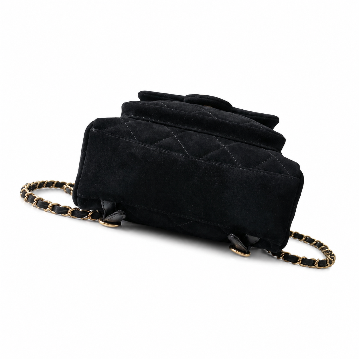 Chanel Velvet Quilted Mini Backpack | CC Turn-Lock Gold Chain Black — 22cm