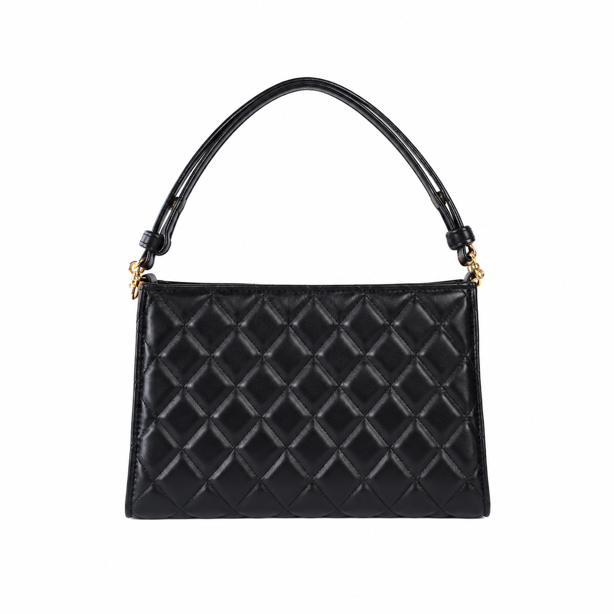 Chanel Quilted Lambskin Top Handle Tote | Gold Ring Black — 14x22cm