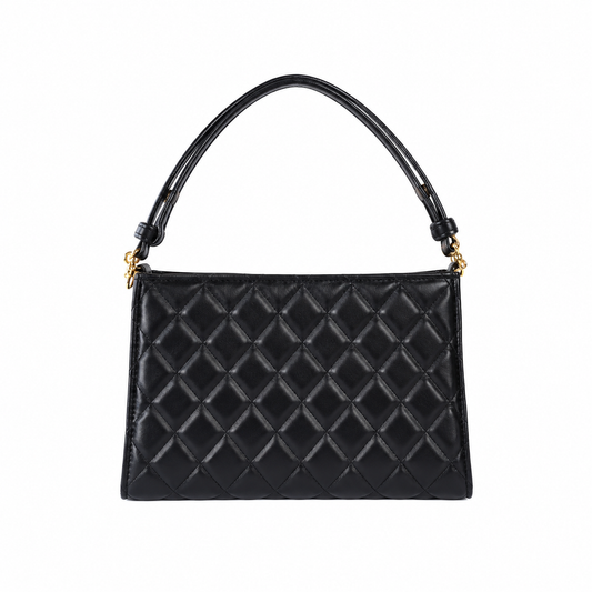Chanel Quilted Lambskin Top Handle Tote | Gold Ring Black — 14x22cm